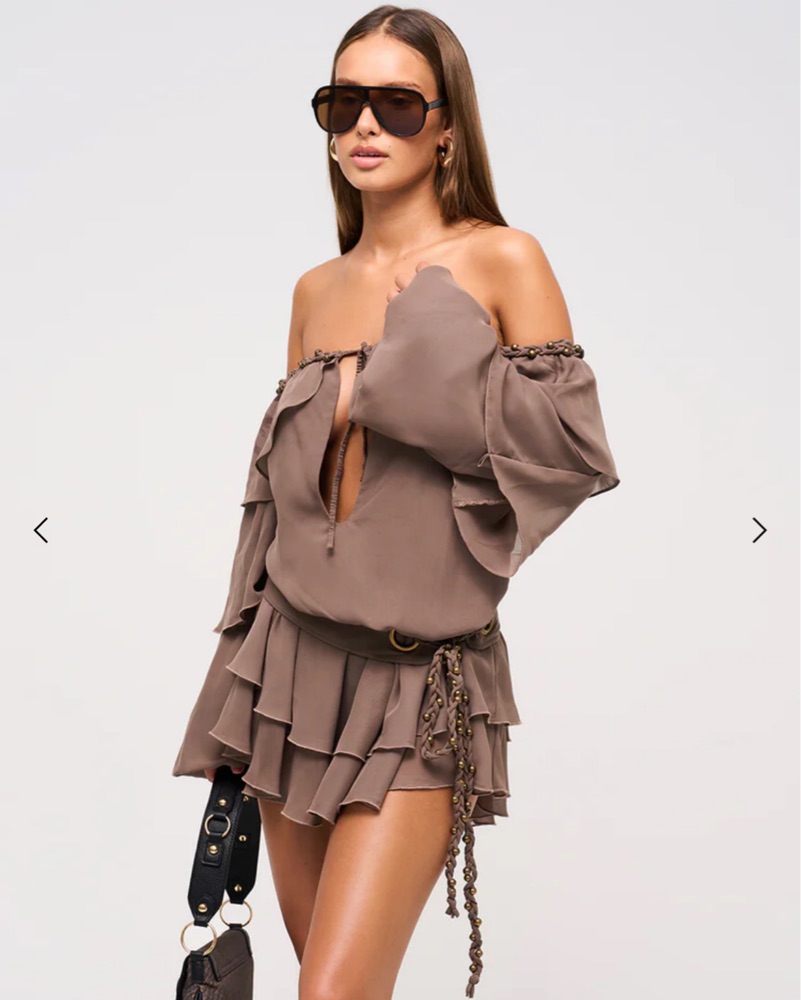 Murci Dixie Bardot layered mini dress by Murci UK - Pickle