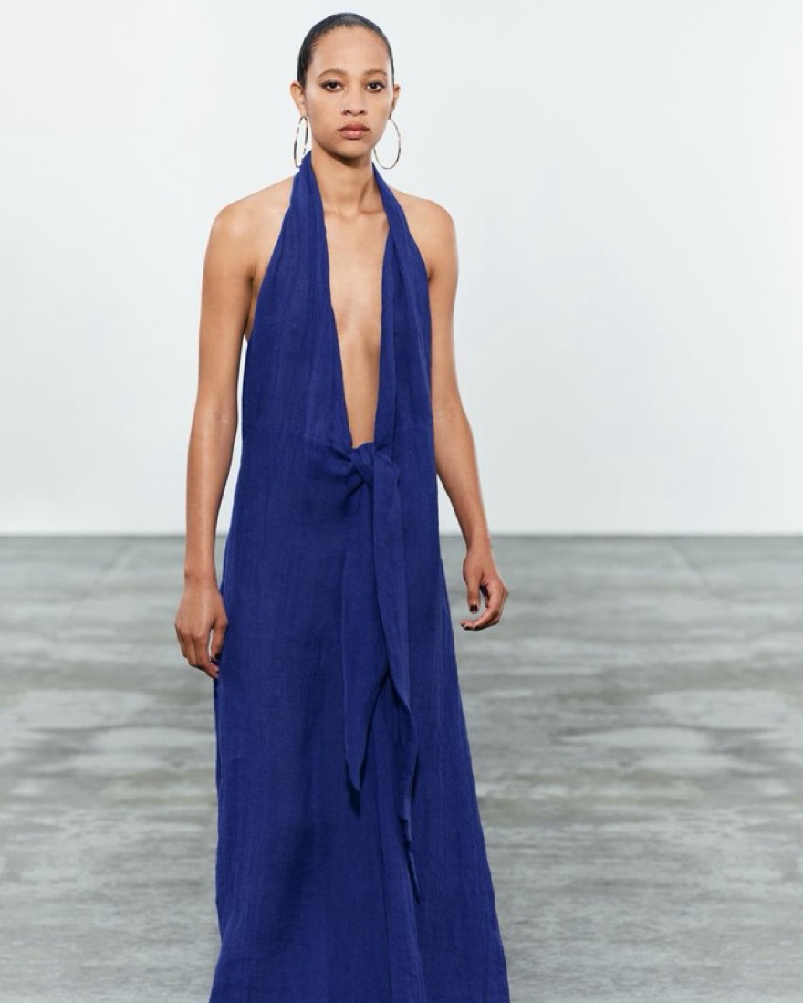 chinese dress ladies AVA LINEN HALTER DRESS BLUE MARLE main image 0