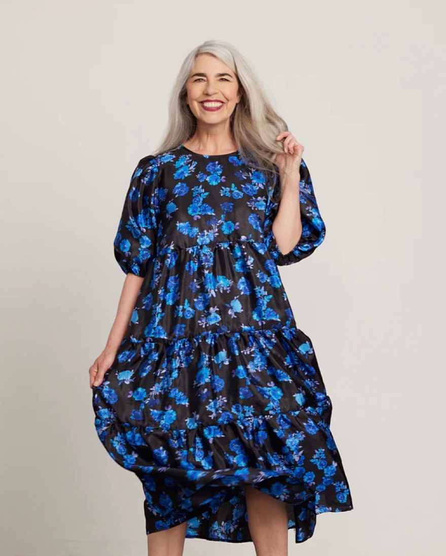 Crās CPH floral Blue & Black Midi Dress - Image 2