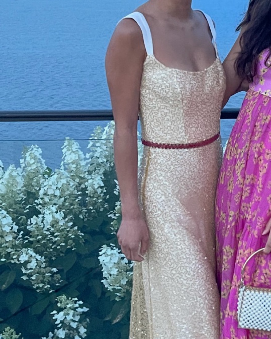 slim fit dress slacks Yolanda Gold Brocade Column Gown – Markarian main image 1
