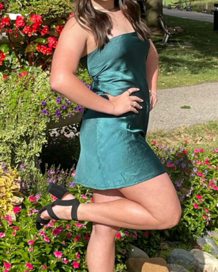 Emerald Green Satin Dress - Image 4