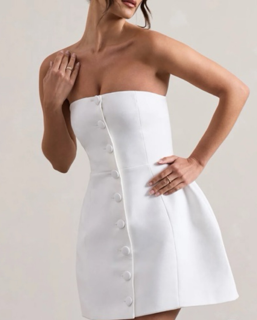 White Bandeau Tailored Button Mini Dress - Image 3