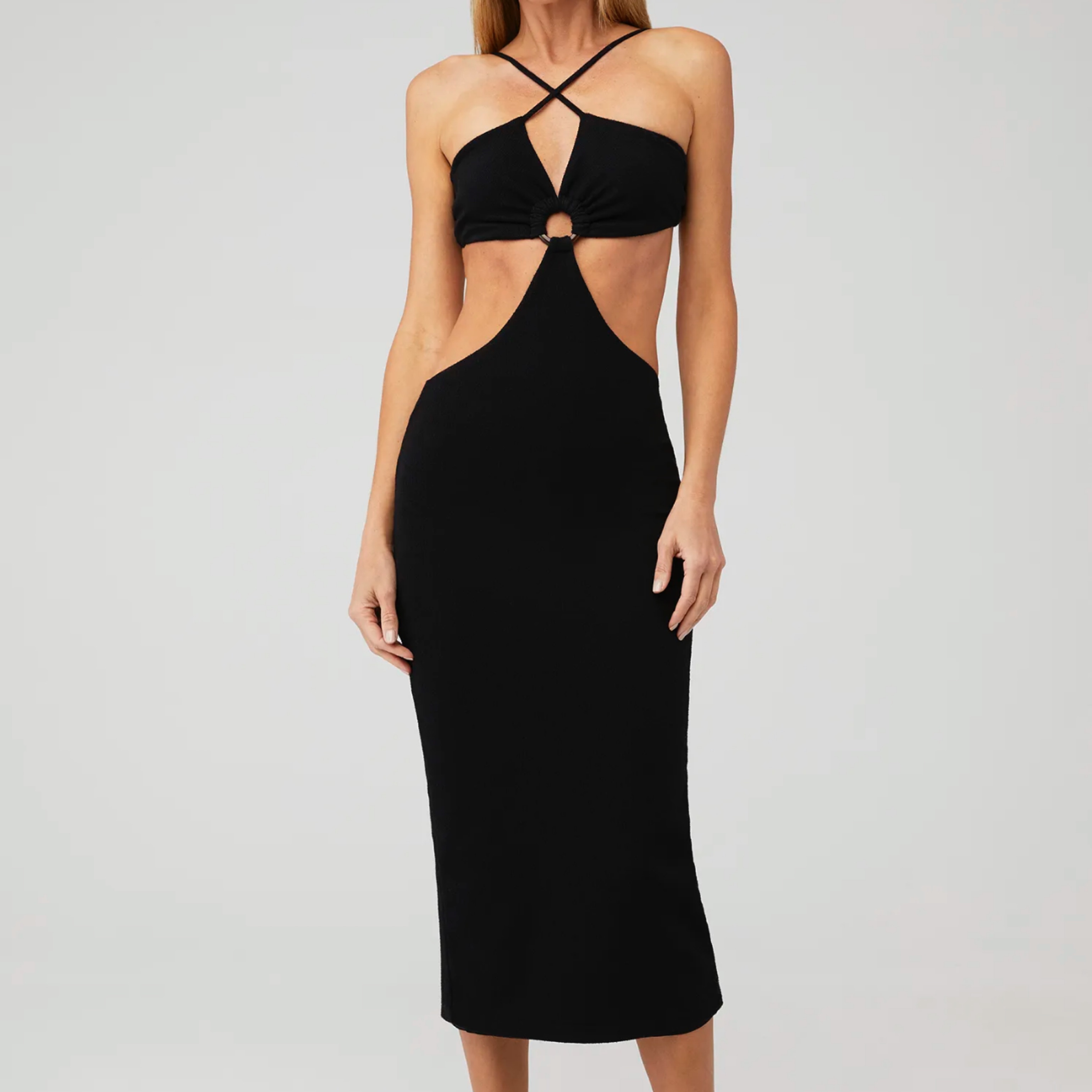 Black Cut Out Midi Dress - Image 1