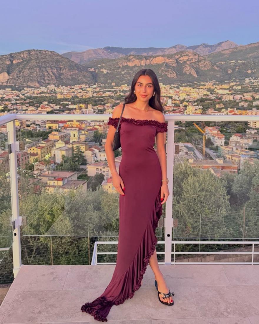 strapless open back dress Navy Off the Shoulder Ruffle Gown – Unique Vintage main image 0
