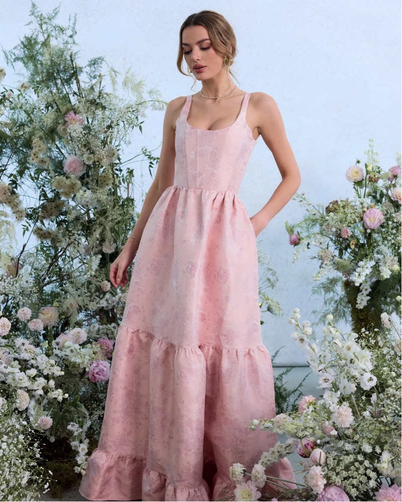 blue dress for baby girl The Avery Dress in Sage Baroque Floral – V. Chapman main image 0