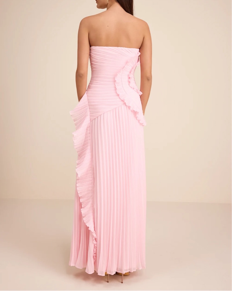 knee length dresses for ladies Felicity Pink Pearl Strap Ruffle Maxi Dress