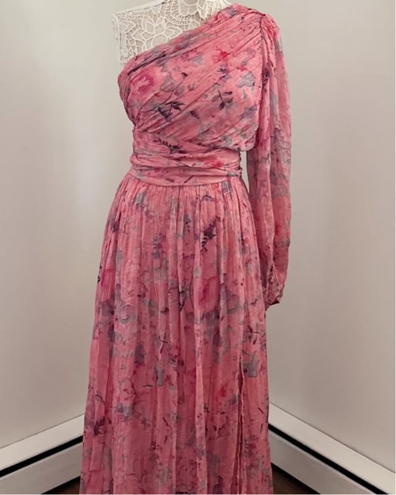 sachin and babi light blue dress Pretty Lavish chiffon one shoulder scarf neck maxi dress in red floral main image 1