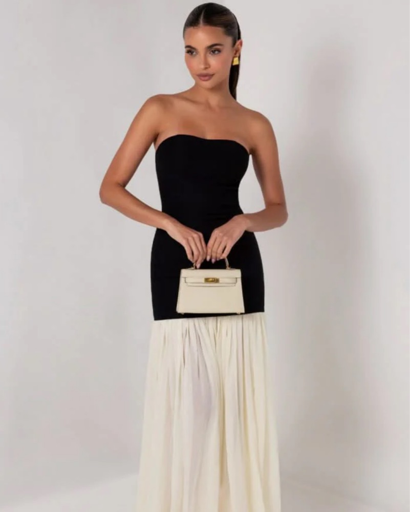 chinese dress ladies Keila Lace Trim Maxi Dress Cream / Black