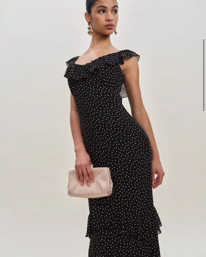 chinese dress ladies Black Polka Dot Scarf Mermaid Maxi Dress