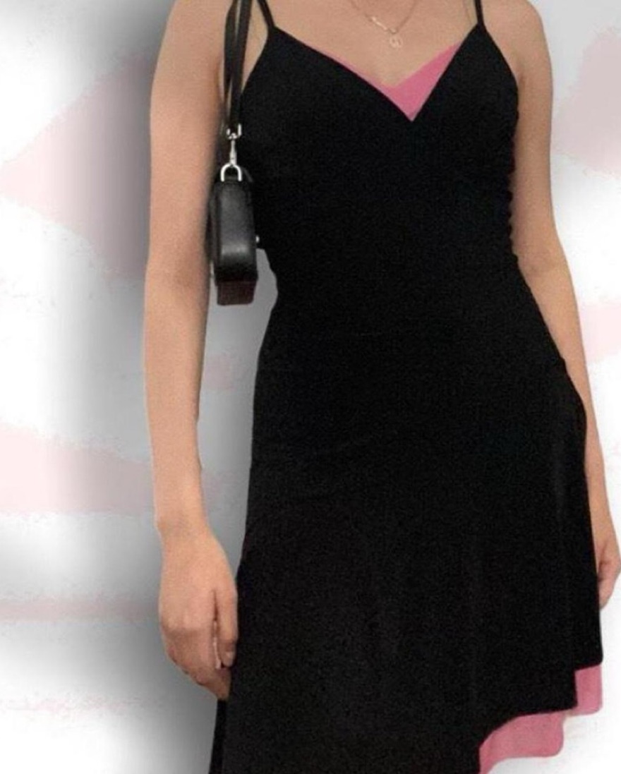 Black Dress With Sheer Pink Lining  - Image 1