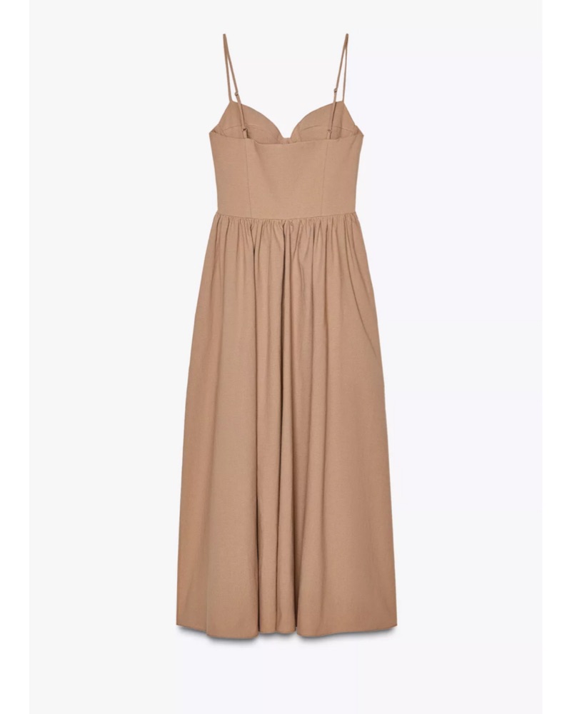 Zara Tan Bustier Midi Dress by Zara - Pickle