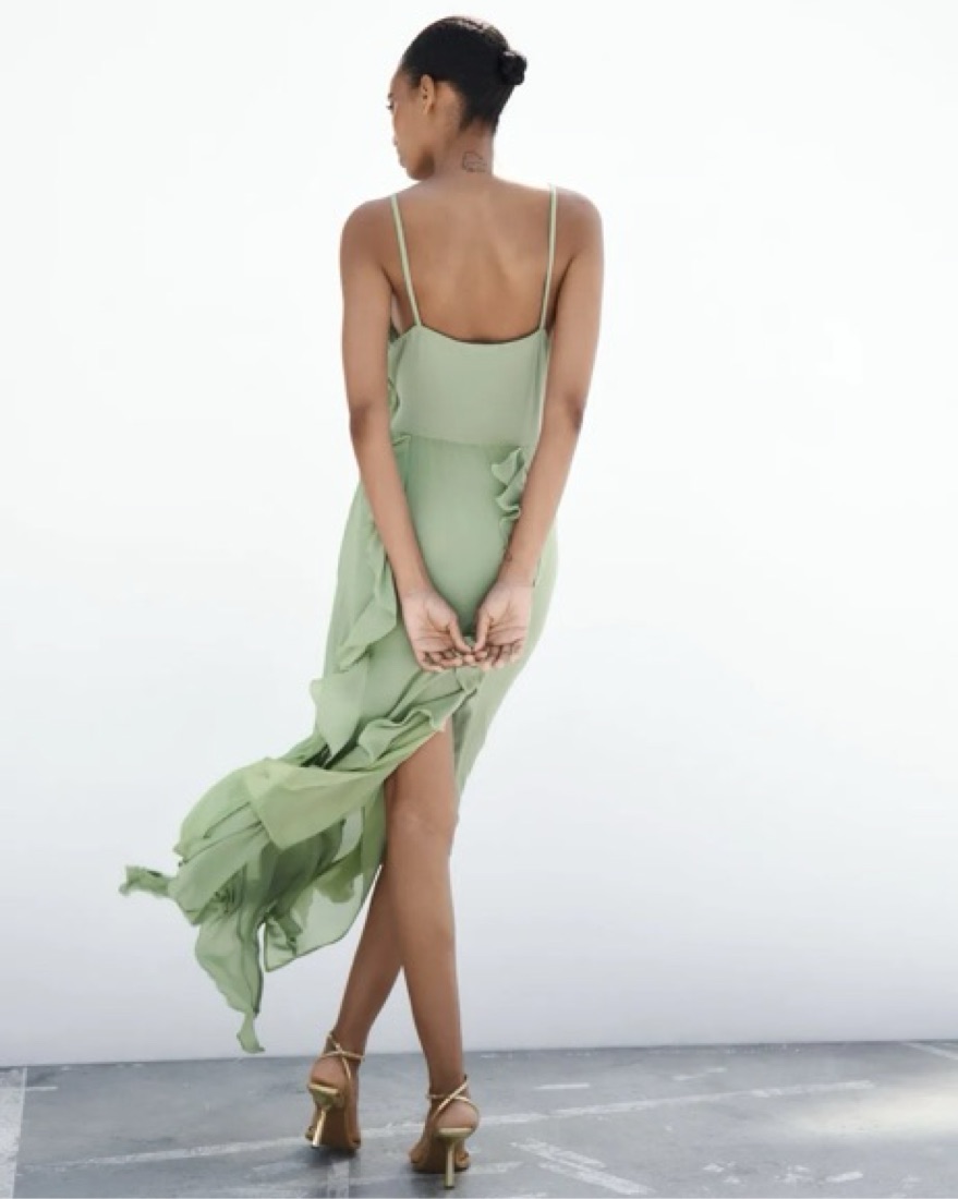 Zara Sage Green Ruffled Dress by Zara - Pickle