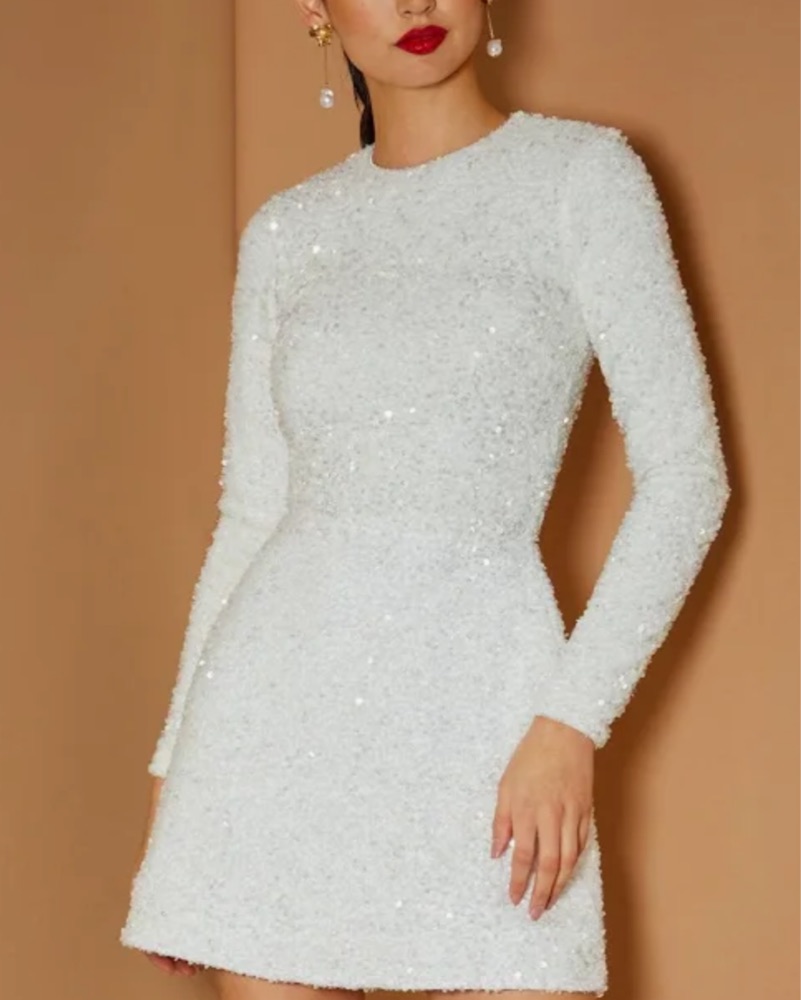 slim fit dress slacks Avery Sequin Mini Dress in White by HELSI main image 0