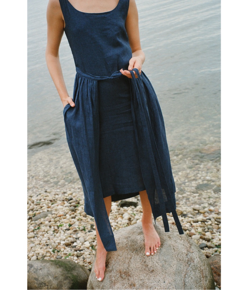 Navy Blue Linen Midi Dress Coco Shop by Coco Shop - Pickle