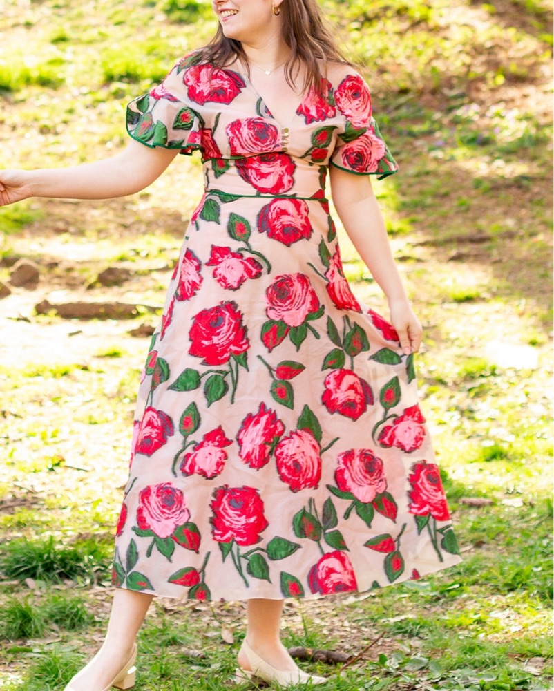Lela Rose Midi V-Neck Dress by Lela Rose - Pickle