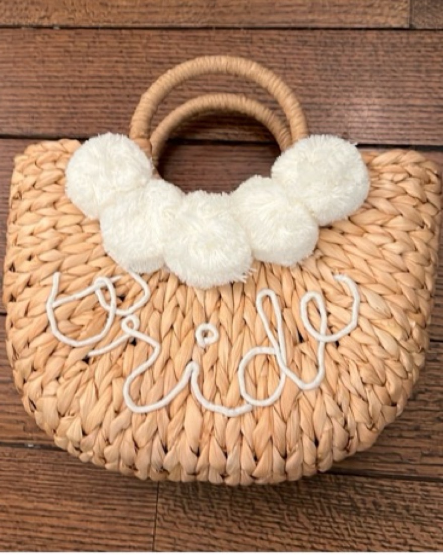 Bride Pom Pom Straw Bag - Image 1