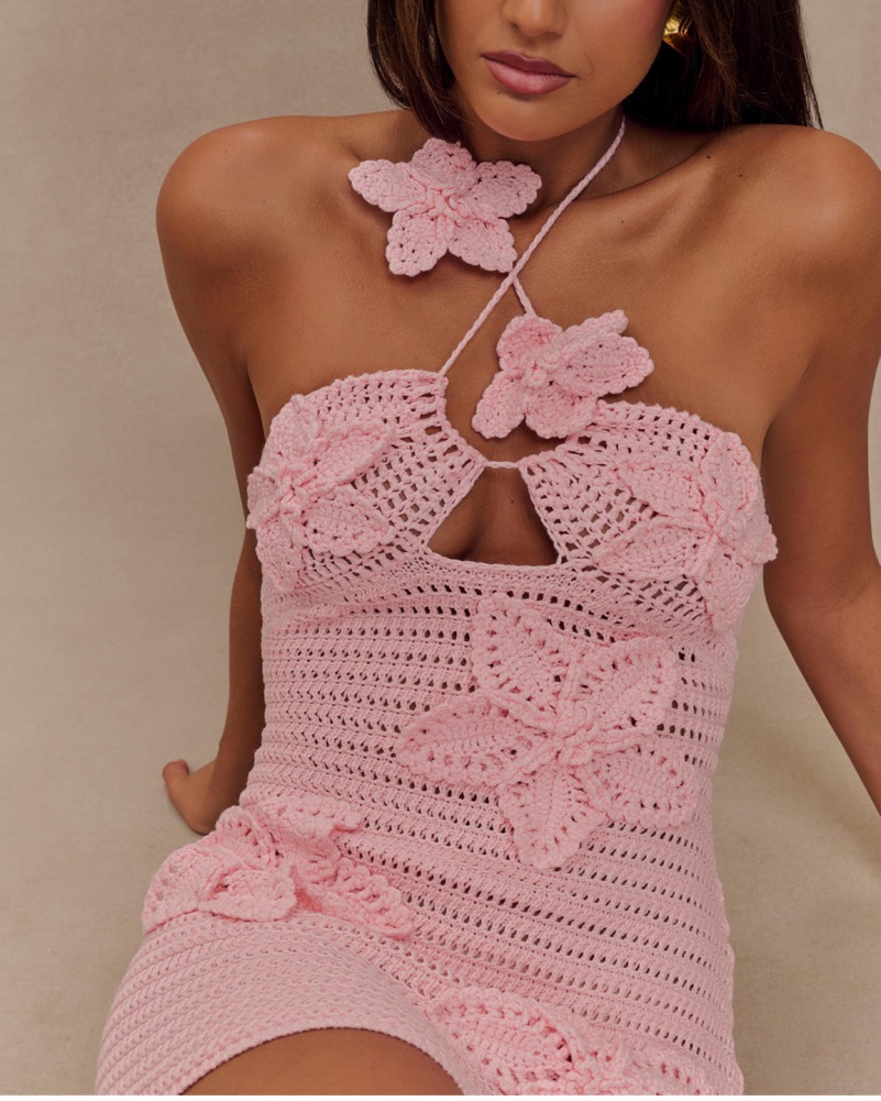 Kyla Floral Crochet Mini Dress - Pink by Meshki - Pickle