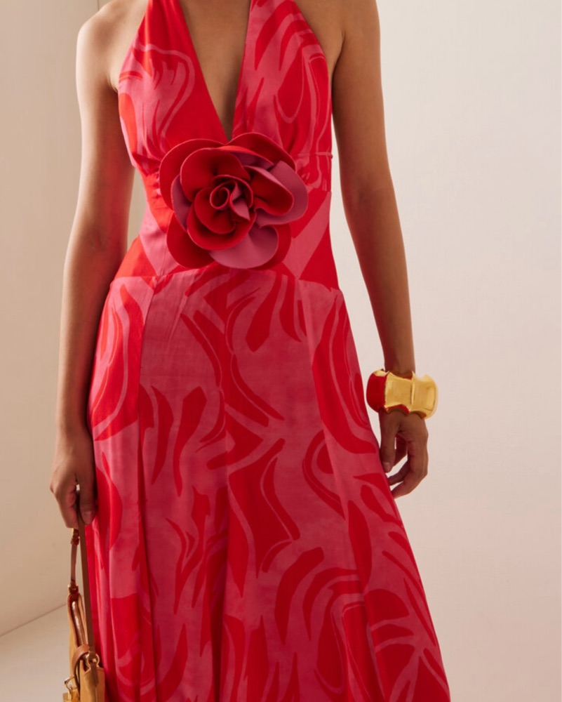 Tawny Floral-Applique Halter Maxi Dress by Silvia Tcherassi - Pickle