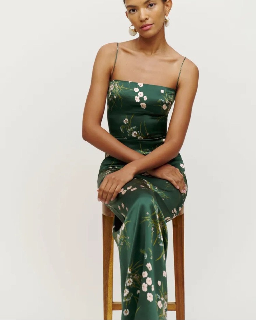 Green Reformation Floral Silk Dress by Reformation - Pickle
