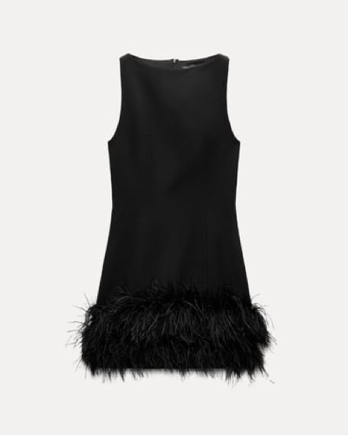 blue dress for baby girl ZARA Black Feather Trim Strapless Mini Dress UK XS