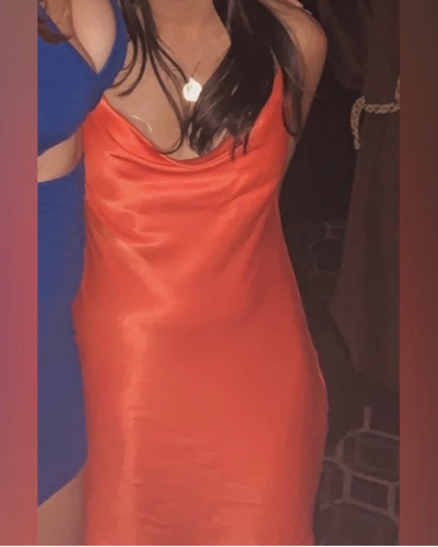 knee length dresses for ladies IZA ORANGE RUCHED MAXI MESH DRESS  OFUURE