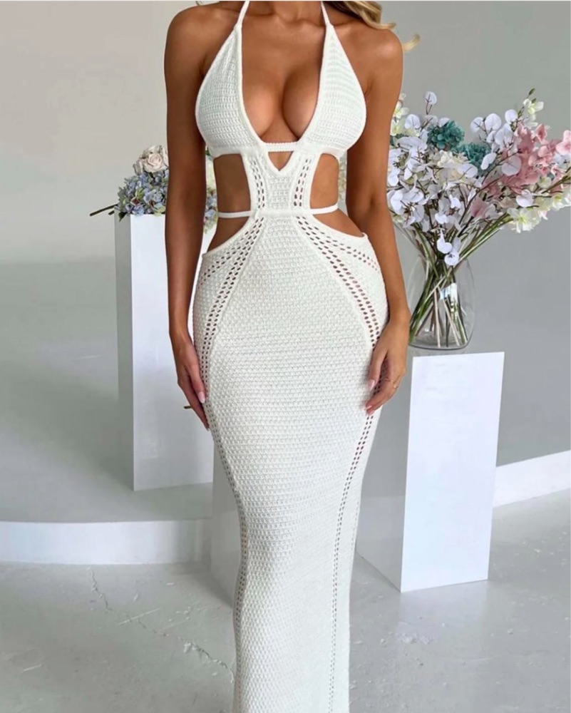 chinese dress ladies Teneika Crochet Knit Maxi Dress / Light Aqua | Meshki main image 0