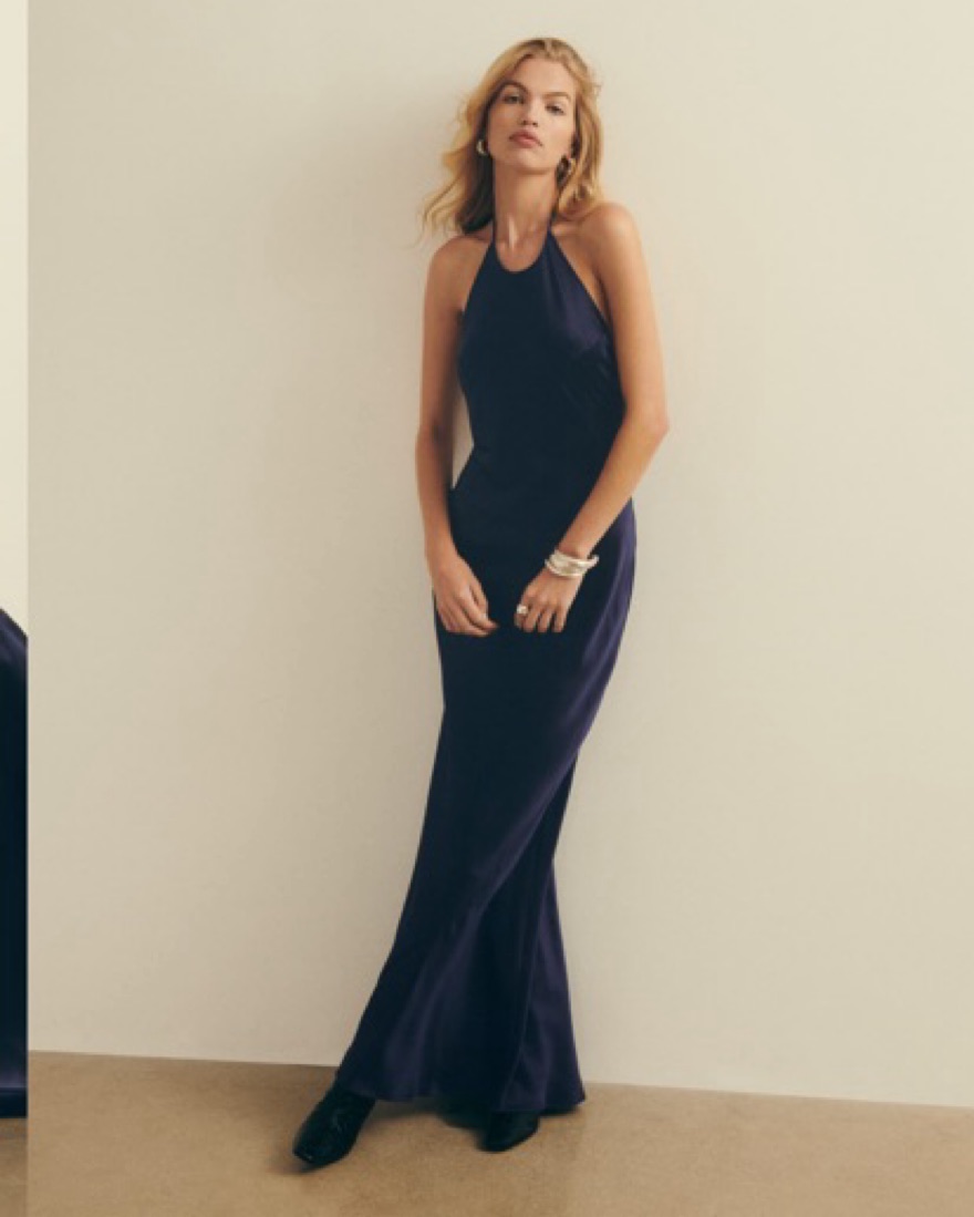 Reformation - Navy Satin Gown  - Image 1