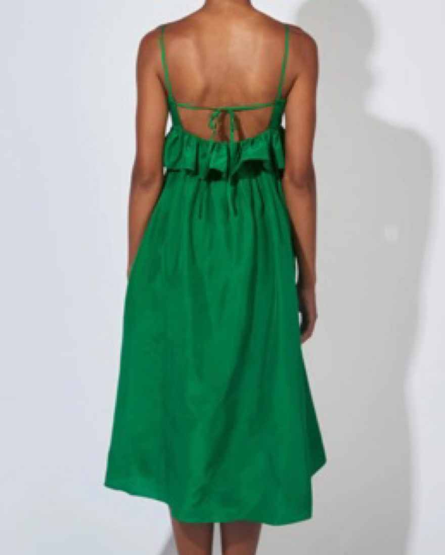 green emerald velvet dress Jeune Cotton Dress - Lichen Green Crew Neck Midi Dress