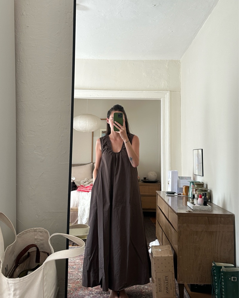 knee length dresses for ladies GABBY BITTER CHOC OVERSIZED COTTON MIDI DRESS – DISSH main image 0