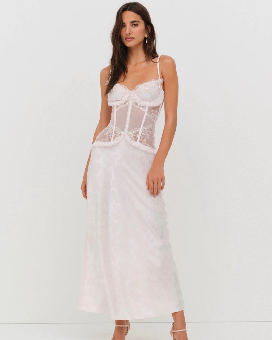 fitted lace wedding dress Arabella Cotton Maxi Dress-Green Elegant Blossom