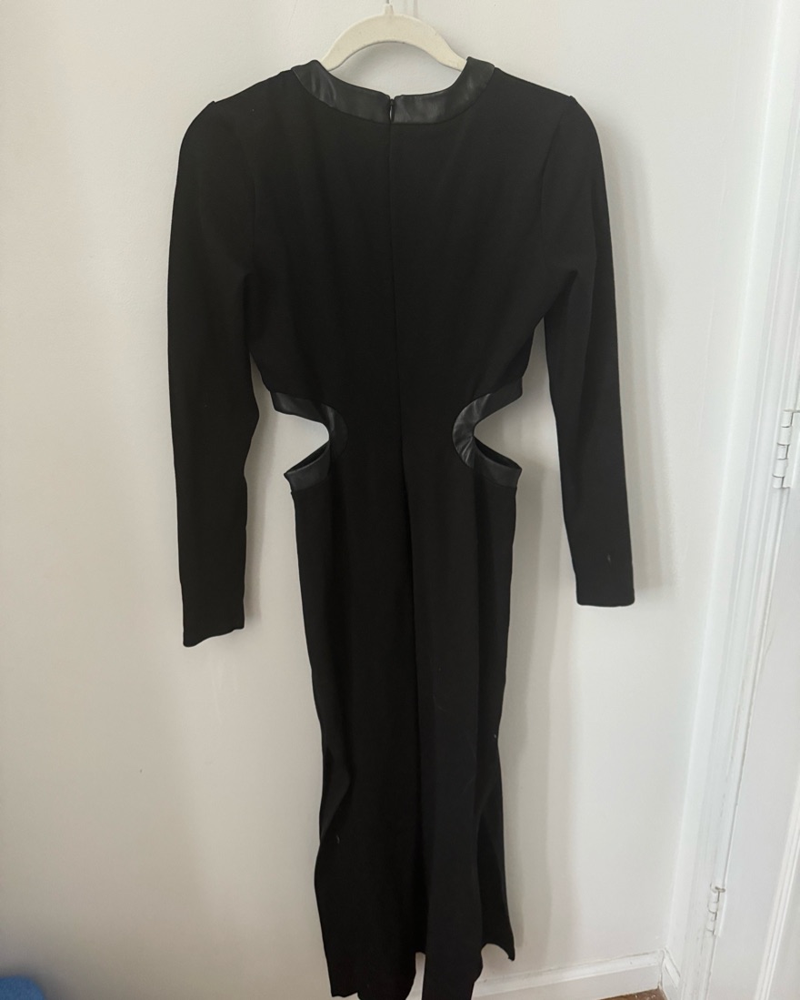 white christmas dresses Rowin Long Sleeve Cut Out Mini Dress Black main image 1