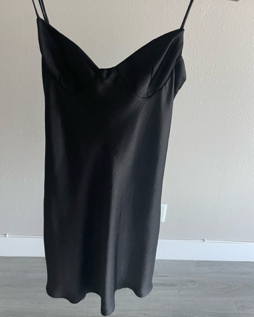 Zara Satin Black Mini Dress by Zara - Pickle