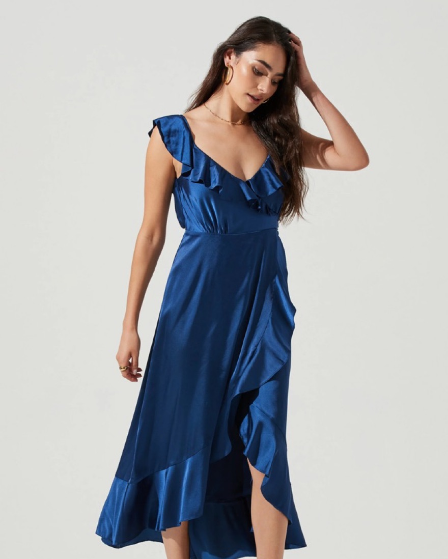Dark Blue/Navy Ruffle Midi Dress - Image 1