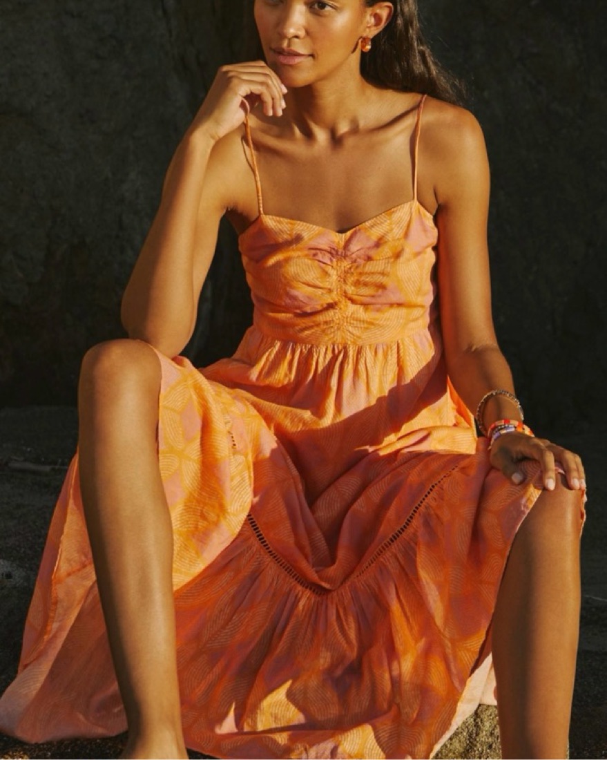strapless open back dress Pre-Loved Anthropologie Weston Wear Women's Printed Mesh Dress Orange/Multi  Size S – Elle & Beck main image 1