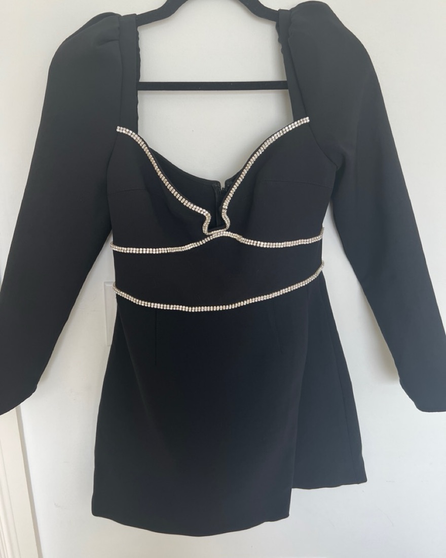 black mini dress with diamante Call On Me Diamante Fringe Mini Dress Black main image 1