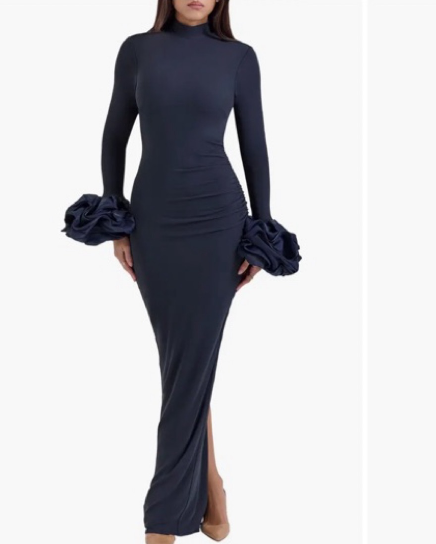 Fabienne Long Sleeve BodyCon Jersey Gown by House of CB - Pickle
