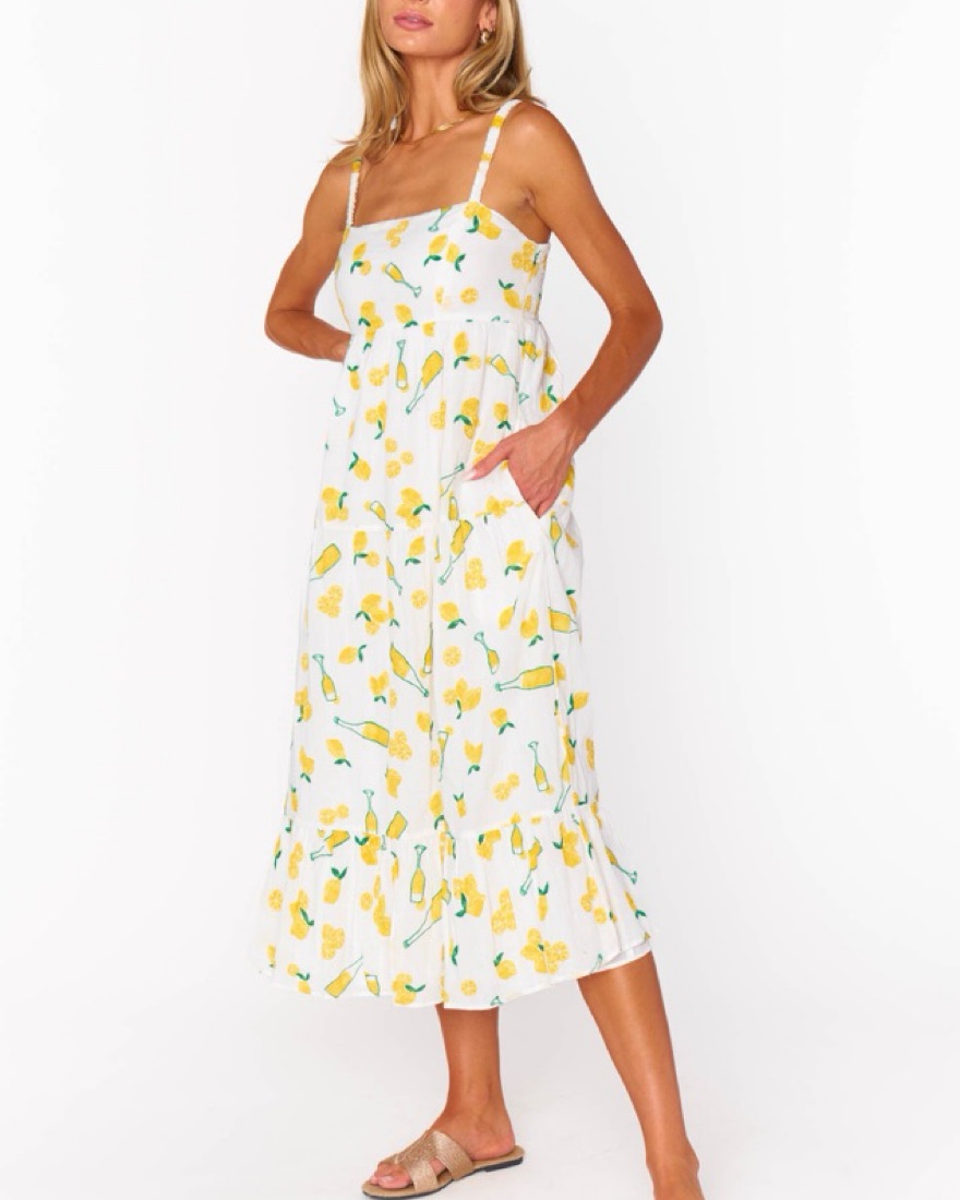 Whimsical Lemon Print Midi Dress - Image 1