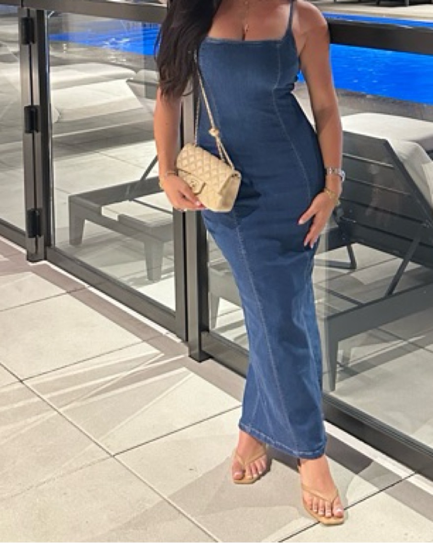 chinese dress ladies Denim V-Neck Maxi Dress With Cut Out And Slit main image 1