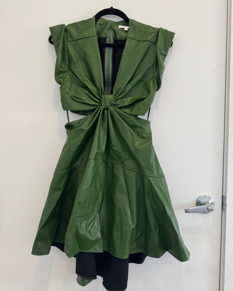 alc green leather dress Metallic Green Draped Leather Mini Dress main image 0