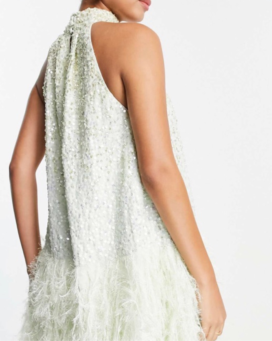 Sequin Halter Mini Dress Sage Green by ASOS Edition - Pickle