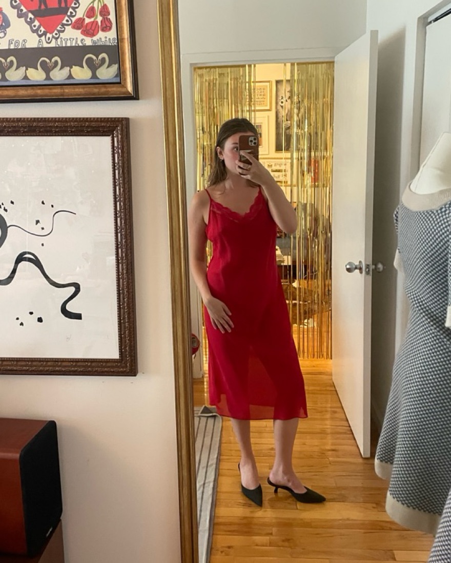 Vintage Beaded Red Slip Dress - Image 4