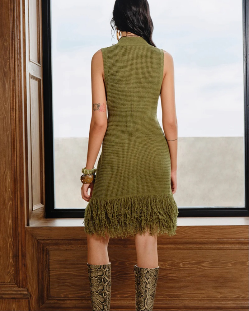 green emerald velvet dress Claudia Fringe Dress Olive main image 0