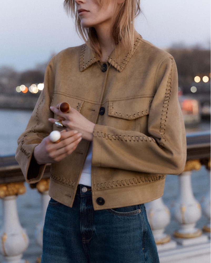 Zara Braided Detail Faux Suede Jacket Pickle