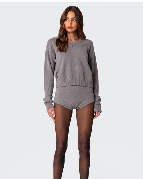 Knit Micro Mini Shorts And Sweater Set - Image 3