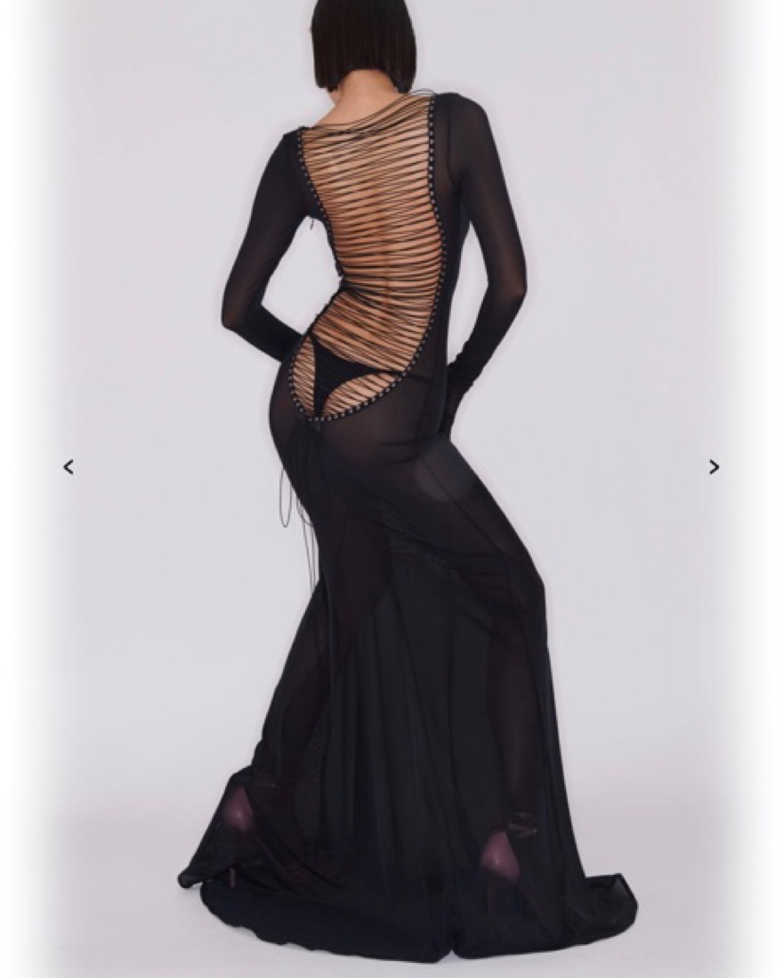chinese dress ladies Glitter Knit Lace Up Back Dress with Side Slit Petite / 4 / Black-Gold main image 1