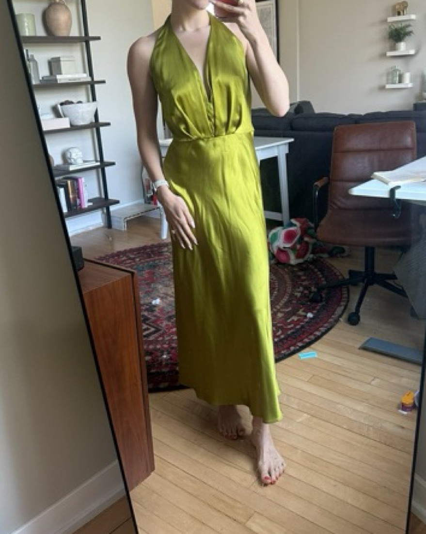 Green Satin Halter Neck Midi Dress by Zara - Pickle