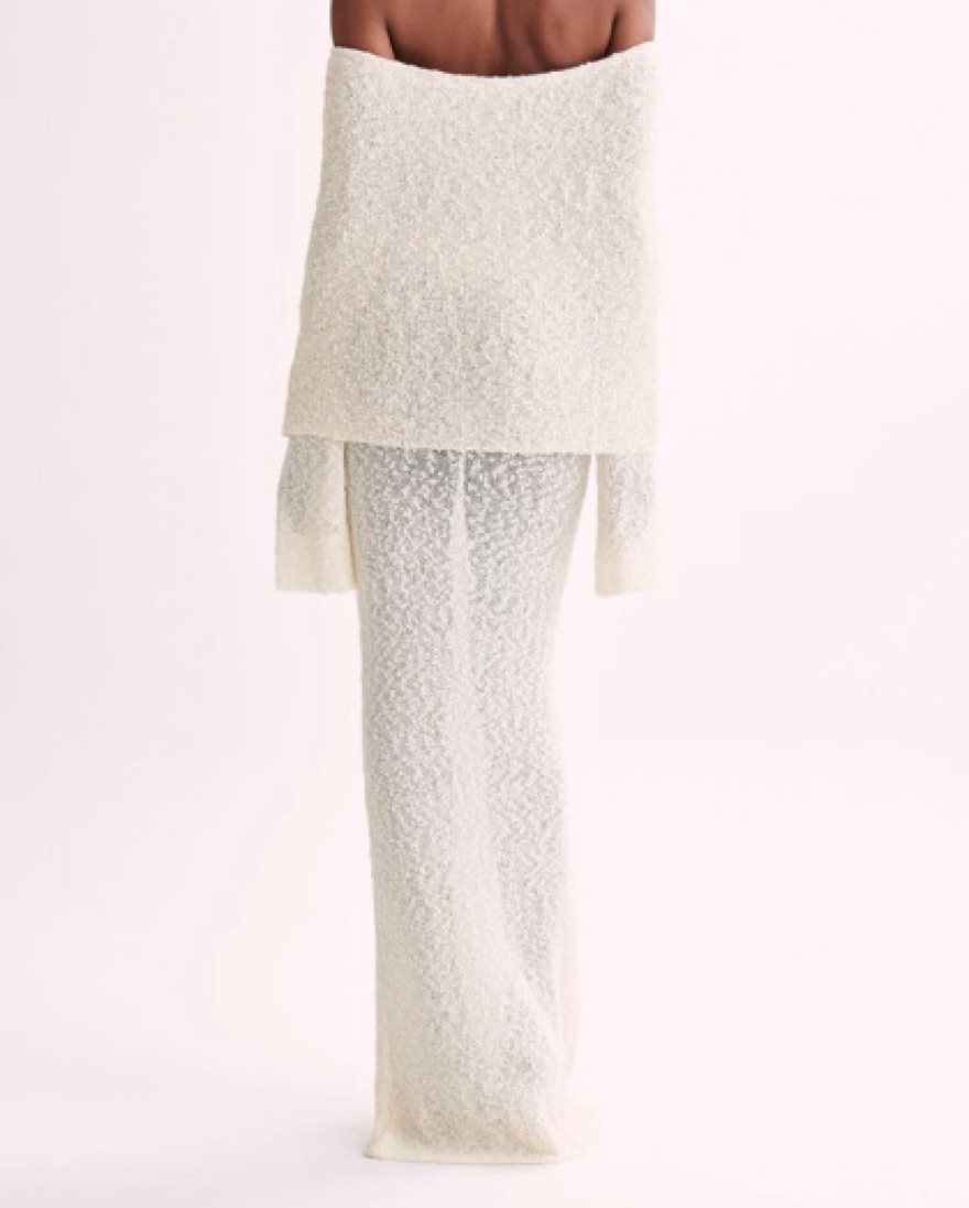 MESHKI MARISOL Off Shoulder Boucle Maxi by Meshki - Pickle