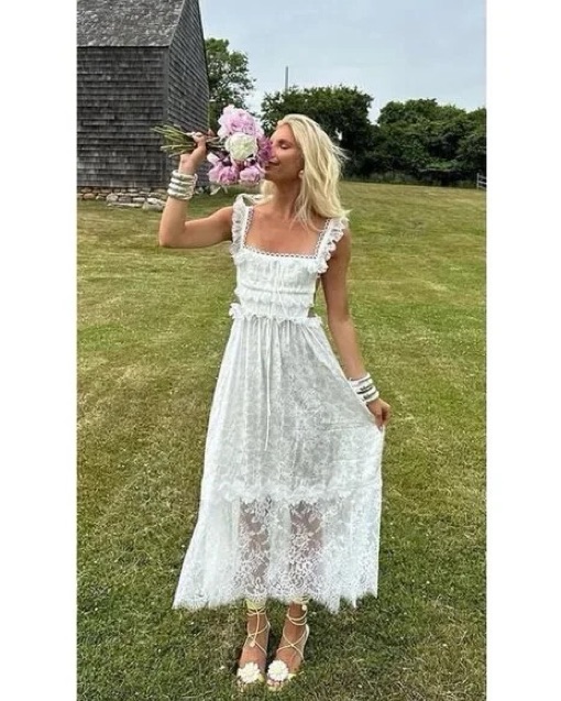 knee length dresses for ladies For Love & Lemons Isadora Midi Dress Multi – blueandcream main image 1