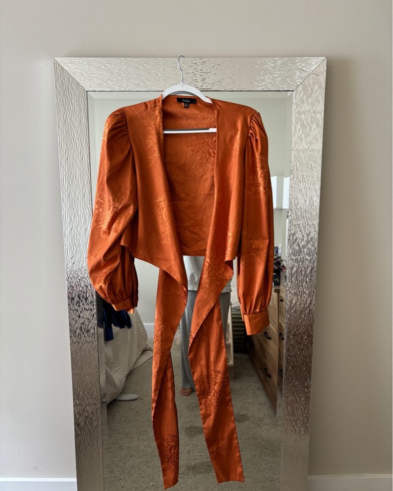 Vibrant Orange Floral Wrap Top - Image 2