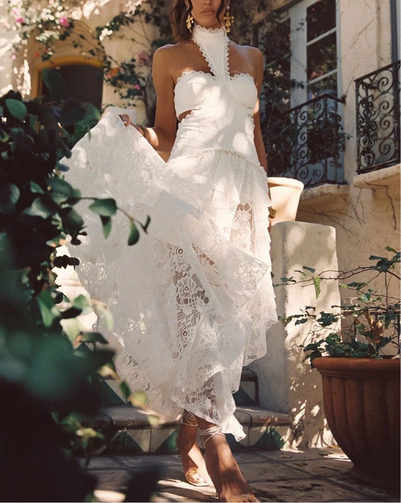 knee length dresses for ladies Elegant Open-Back Lace Waist Maxi Dress – SelenaWear main image 0